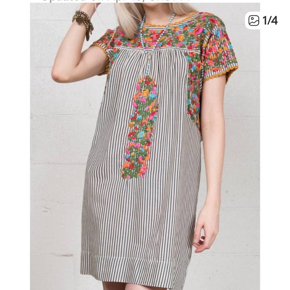 SISTER MARY Mary Lou Striped Mini Dress with Floral Details